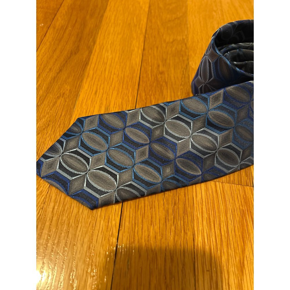 Architect Geometric Hexagon Pattern Neck Tie Blue Gray Professional Business 62" - Picture 2 of 5
